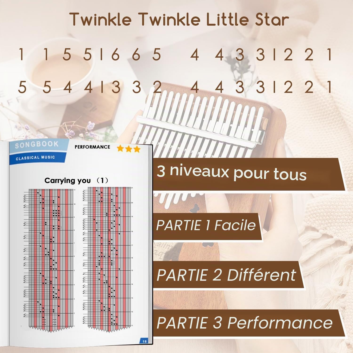 Kalimba 17 Clés Pouce - Piano à Doigts Portable Mbira Sanza Instrument Marimbas de Musique Professionnel avec Étui de Protection Instruction D'étude Marteau D'accord Cadeau Pour Enfants Adultes