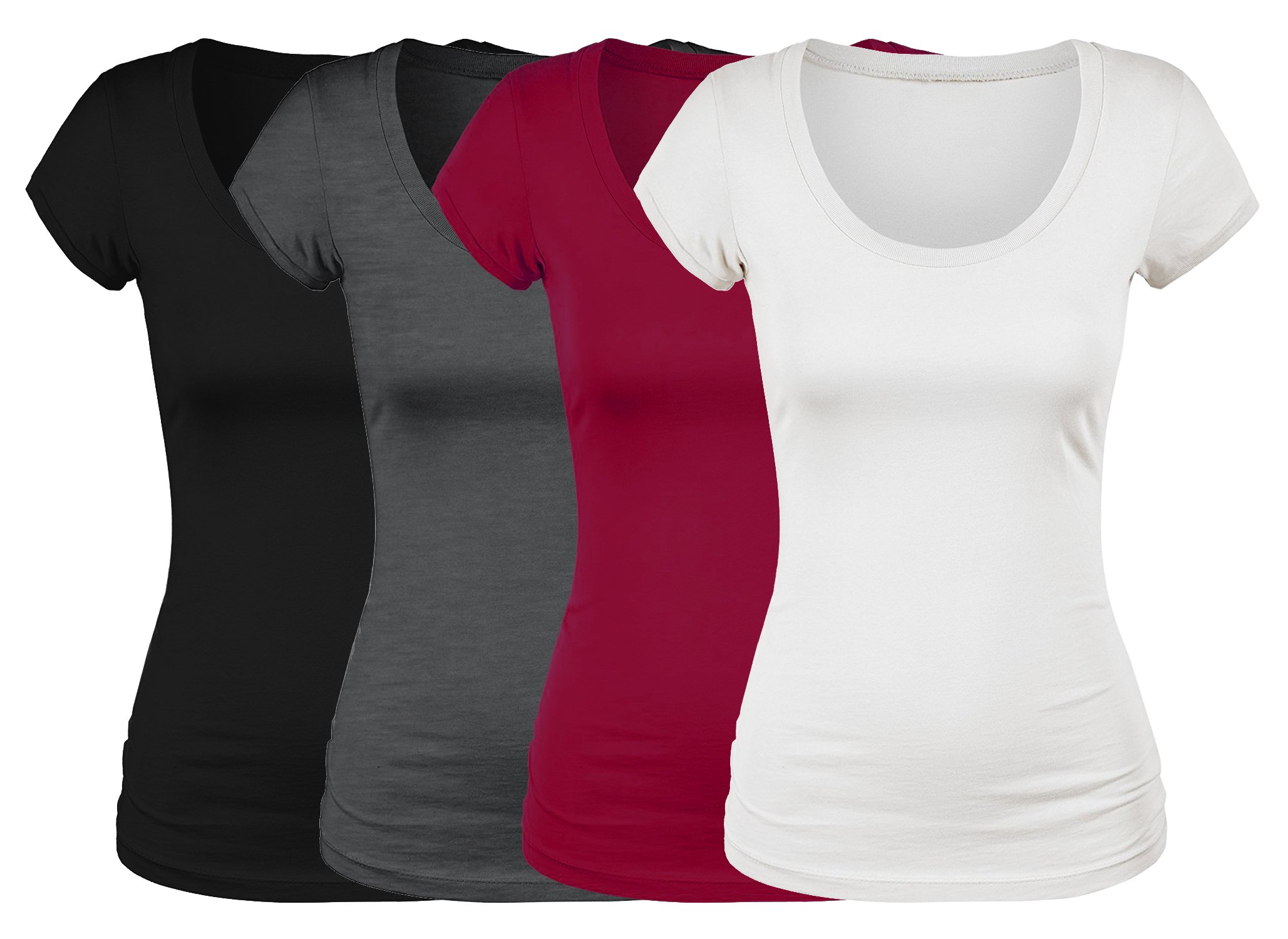 EmmaliseWomen's Short Sleeve Tshirt Scoop Neck Tee Value Pack Junior Plus Sizes