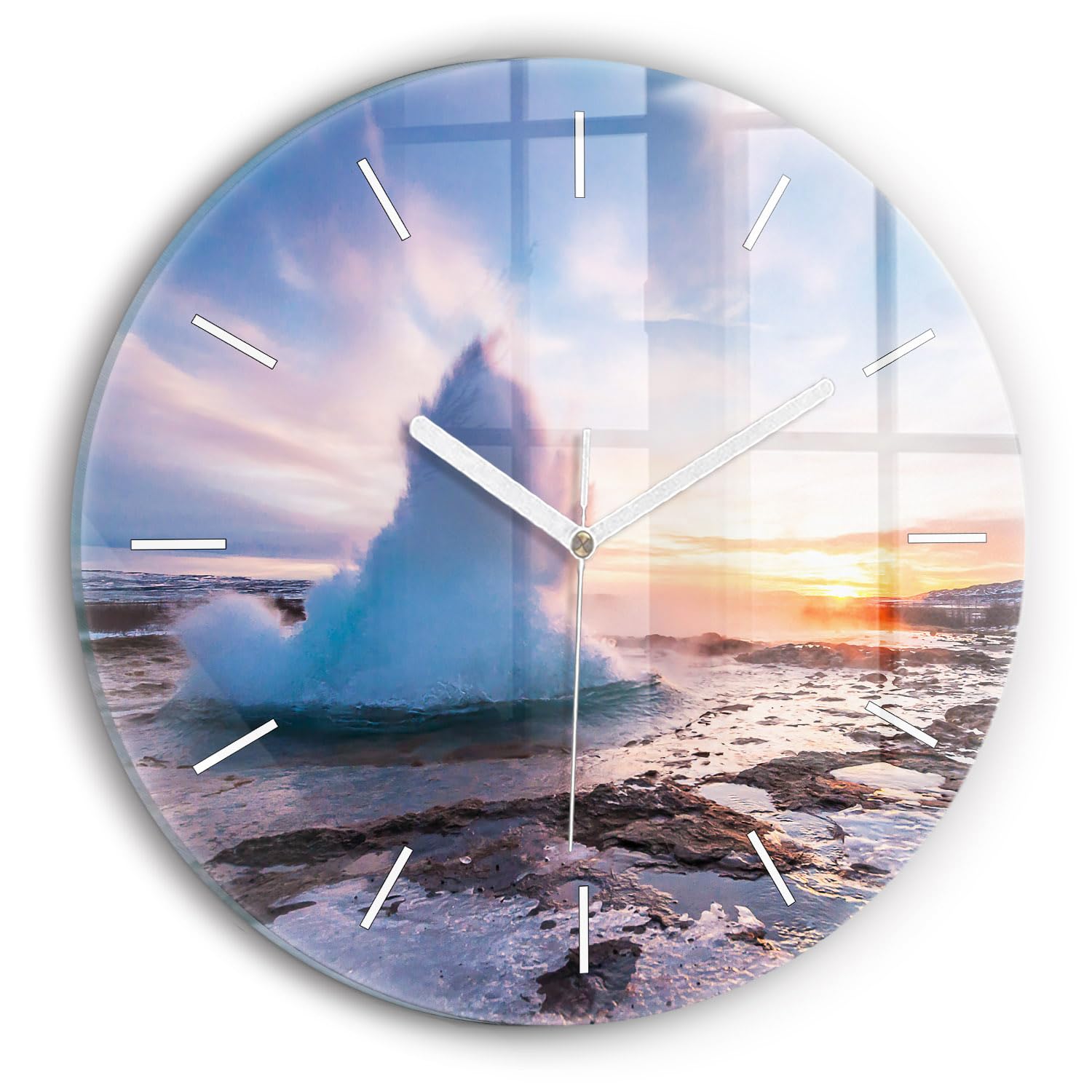 Horloge en Verre Geyser Islande Wallfluent 30 cm