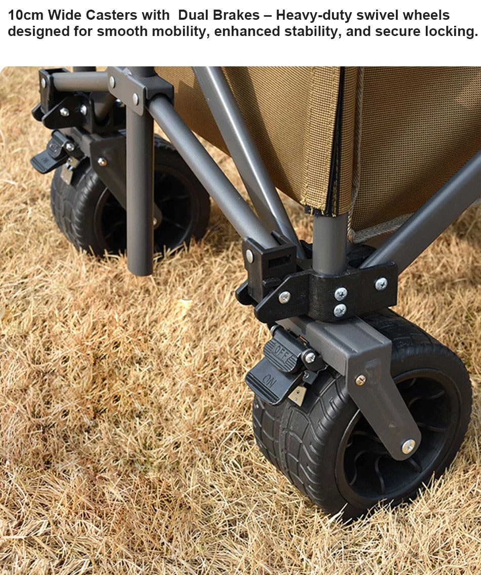 Carrello pieghevole da 130 cm con tettuccio e piano regolabile da tavolo, resistente, per spiaggia, spesa, campeggio, attività all'aperto, grande capacità, nero