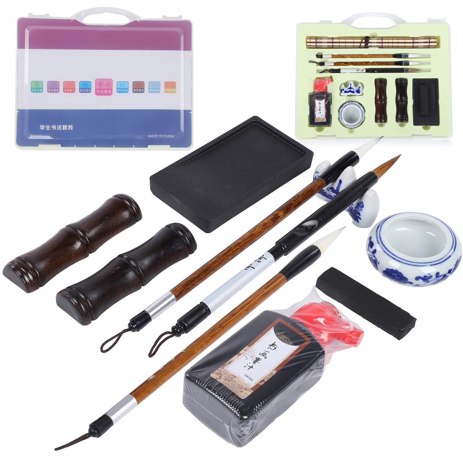 Set per Calligrafia Cinese, Pennello da Scrittura, Carta per Lastre con Bastoncino D'inchiostro e Feltro per Esercitazione e Regalo
