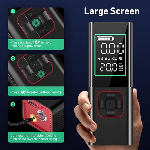 Miniatura 8 de Bomba de bola eléctrica, bomba de aire inteligente, inflado rápido portátil con medidor de presión preciso, pantalla LCD digital y 4+N modos