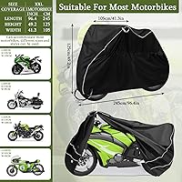 Vista 2 de Motorcycle Cover, All Season Universal Weather Waterproof Sun Outdoor Protection Durable Motorbike Covers with Lock-Holes & Storage Bag Fits up to