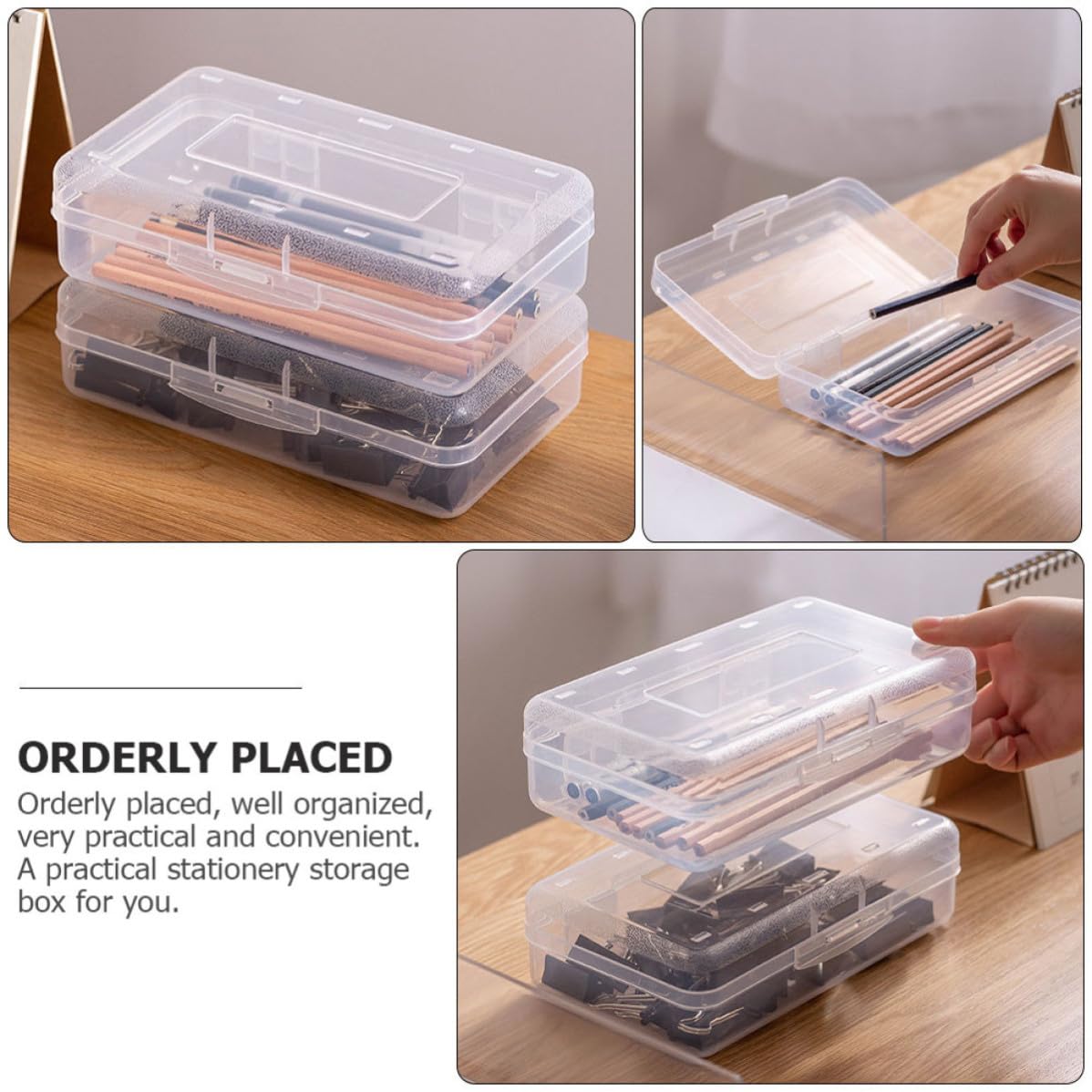 TIDTALEO Set 6 Pezzi Astuccio Trasparente in Plastica Pp Coperchio, Contenitore per Cancelleria Impilabile, Organizer Penne Semplice e Capiente per Studenti