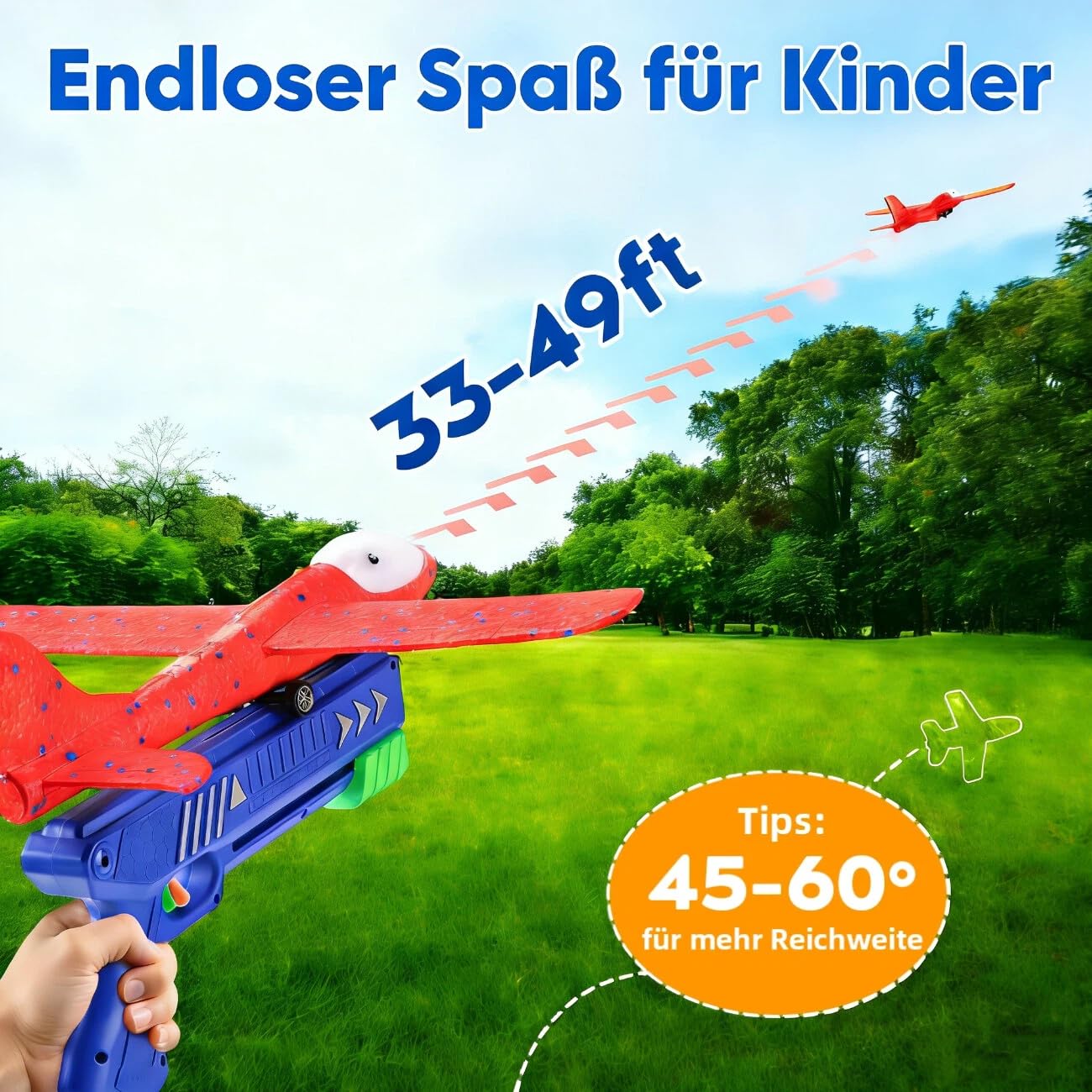 Winstico Cadeau jouet avion pour enfants 5 ans : lot de 2 jouets lanceurs d'avions avec 4 bouchons en mousse - jouets en plein air pour enfants - patins pour garçons filles à