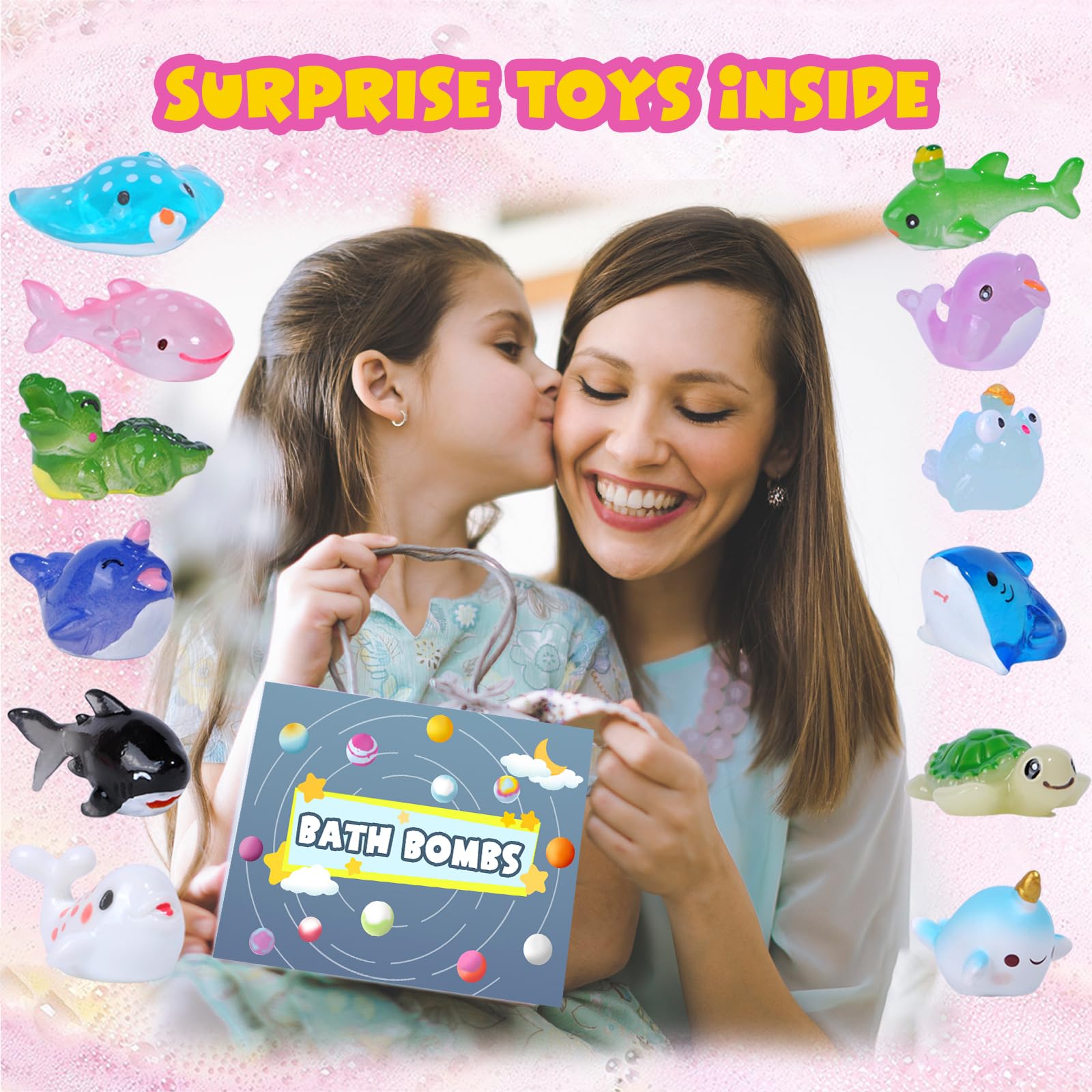 Lot de 12 bombes de bain pour enfants, avec jouet surprise à l'intérieur, en mousse naturelle et biologique, cadeaux pour garçons et filles