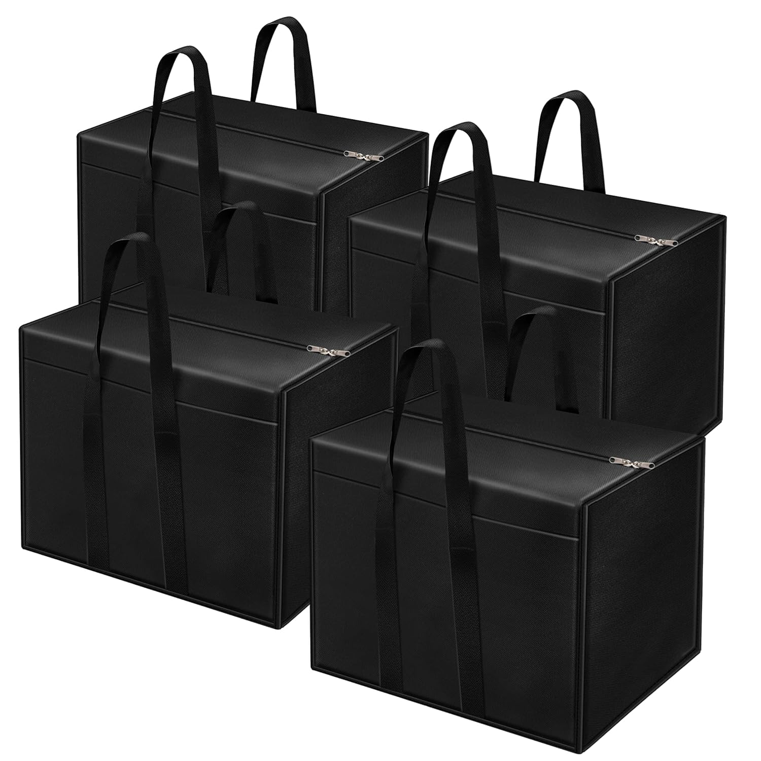 Just Mart Nylon 85 L Moisture Proof Multi-Purpose Jumbo Underbed Storage Bag/Clothing Organiser/Toy Storage with Zipper and Strong Handle (Black,57x36.8 x40.5 cm) (Pack of 4)