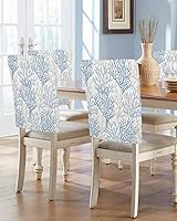 Vista 1 de DecorLovee Funda protectora para silla costera color azul y gris coral, fundas protectoras para sillas de comedor de playa y verano, fundas