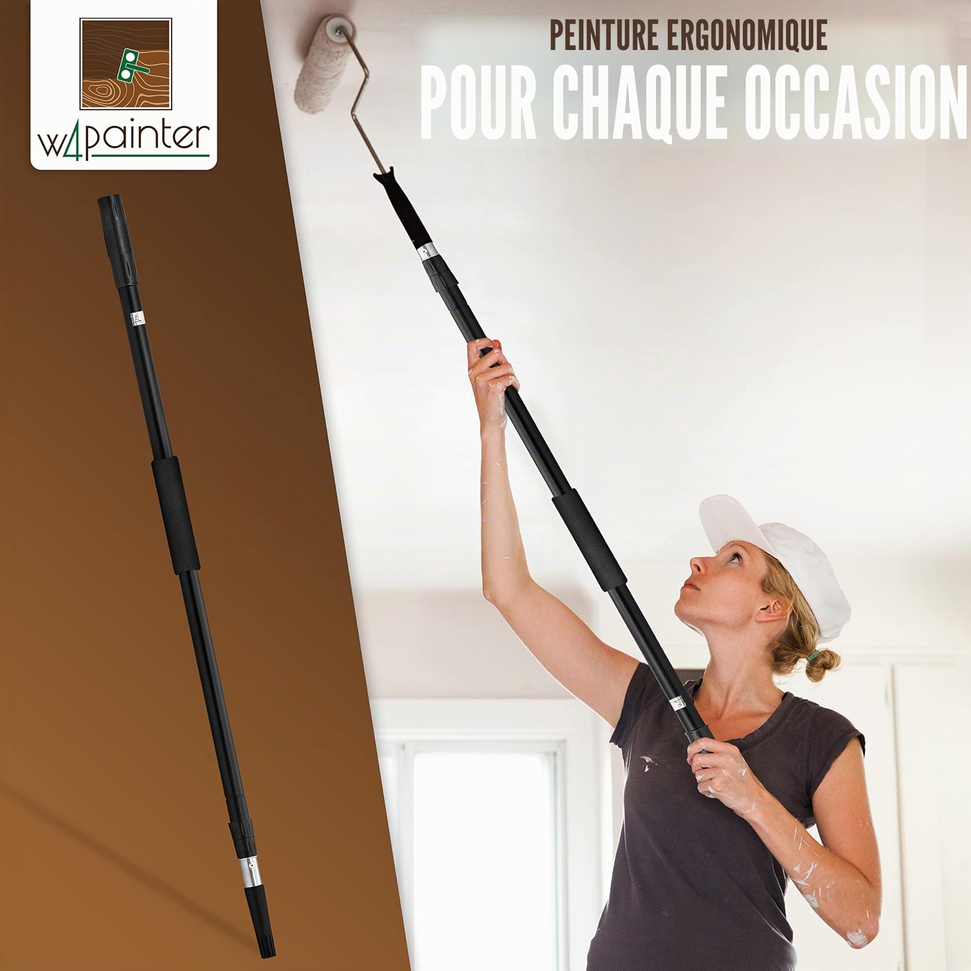 Manche télescopique 3m - Manche télescopique universel - Manche télescopique en aluminium extensible - Idéal pour le nettoyage des piscines, les rouleaux de peinture, le nettoyage des vitres, W4
