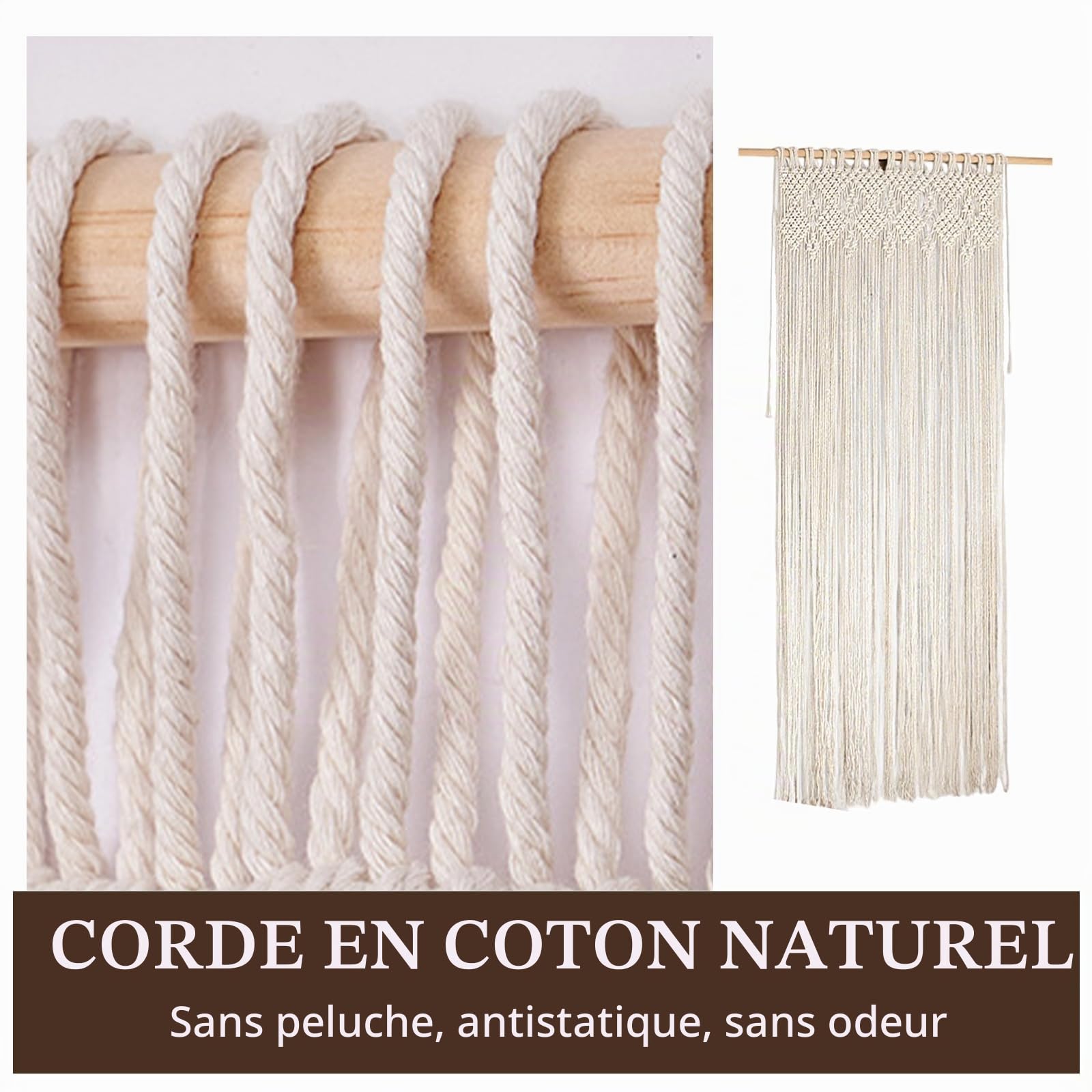 OUGPIU Rideau Bohème en Macramé,80x200cm Tenture Murale Rideau de Porte,Tapisserie de Fenêtre En Coton Tissé à la Main,pour Séparateur de Pièce,Chambre Salon,Fond de Mariage,Décoration D'intérieur