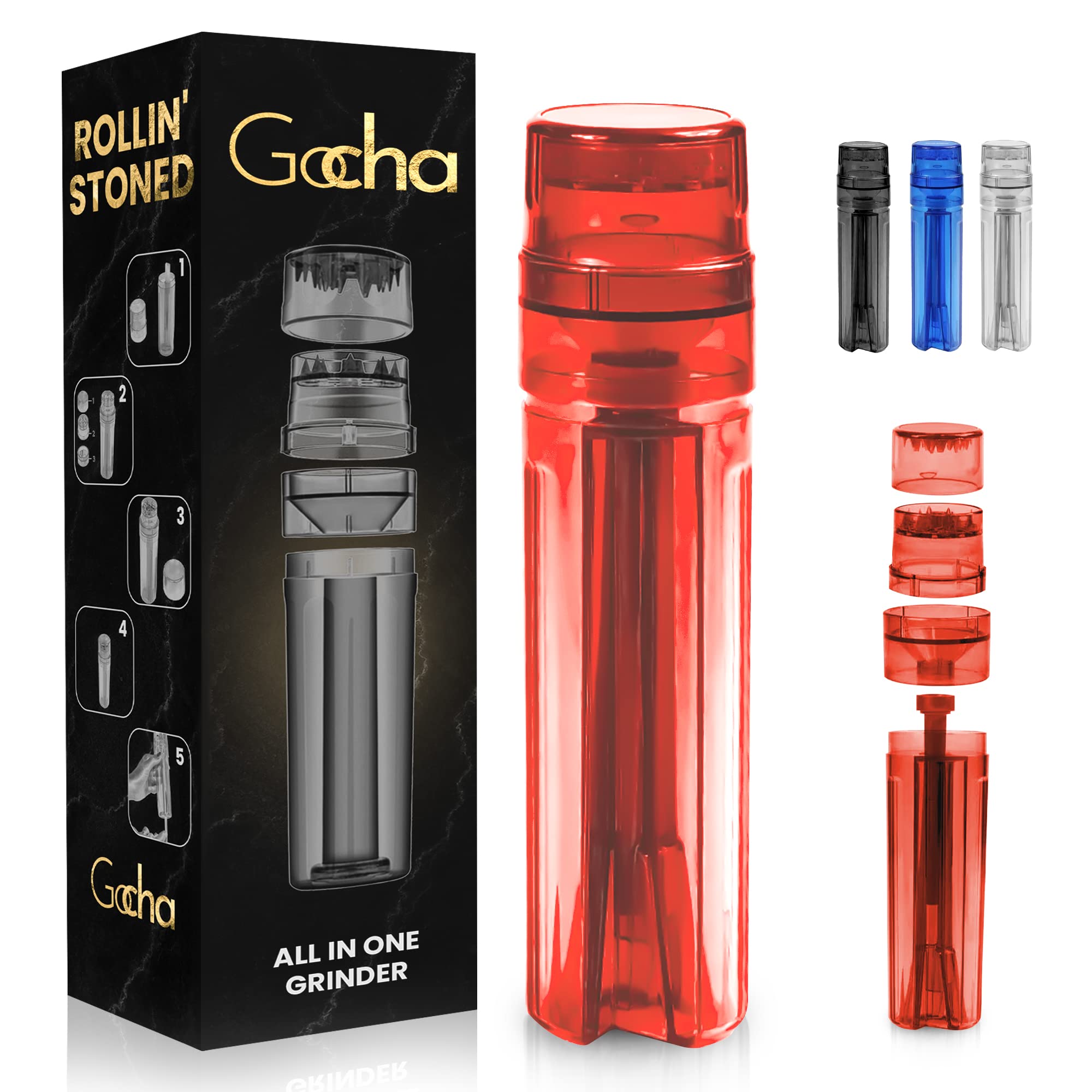 GOCHA Gadgets, Manual Mini Cone Filler, Smart Herb and Spice Grinder Filling Machine For Adults and Men - Plastic (Red)