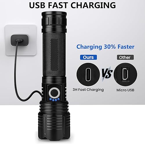 Miniatura 5 de Linternas de Altos Lúmenes, 99,000 Lúmenes Linterna LED Brillante Recargable, Potente Linterna Impermeable para Casa Camping Senderismo