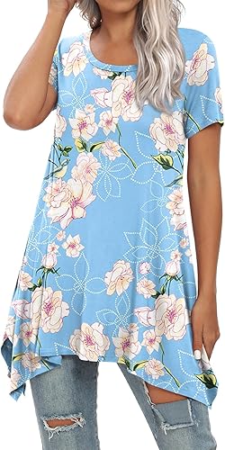 BISHUIGE - Blusón de verano para mujer, de manga corta, con dobladillo irregular, holgada