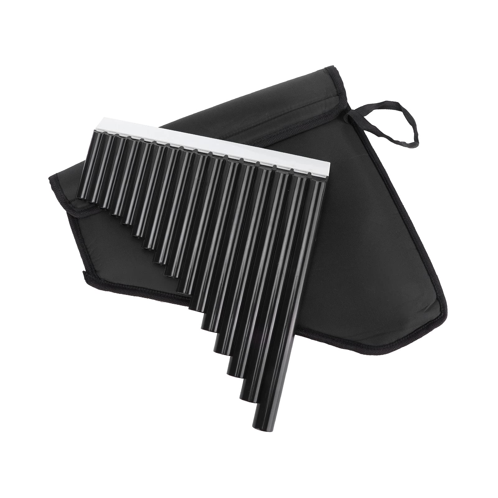 Flauta de pan ABS 16 tonos Tubo C Instrumentos musicales clave con bolso acolchado de nailon para niños, adultos, principiantes(negro)