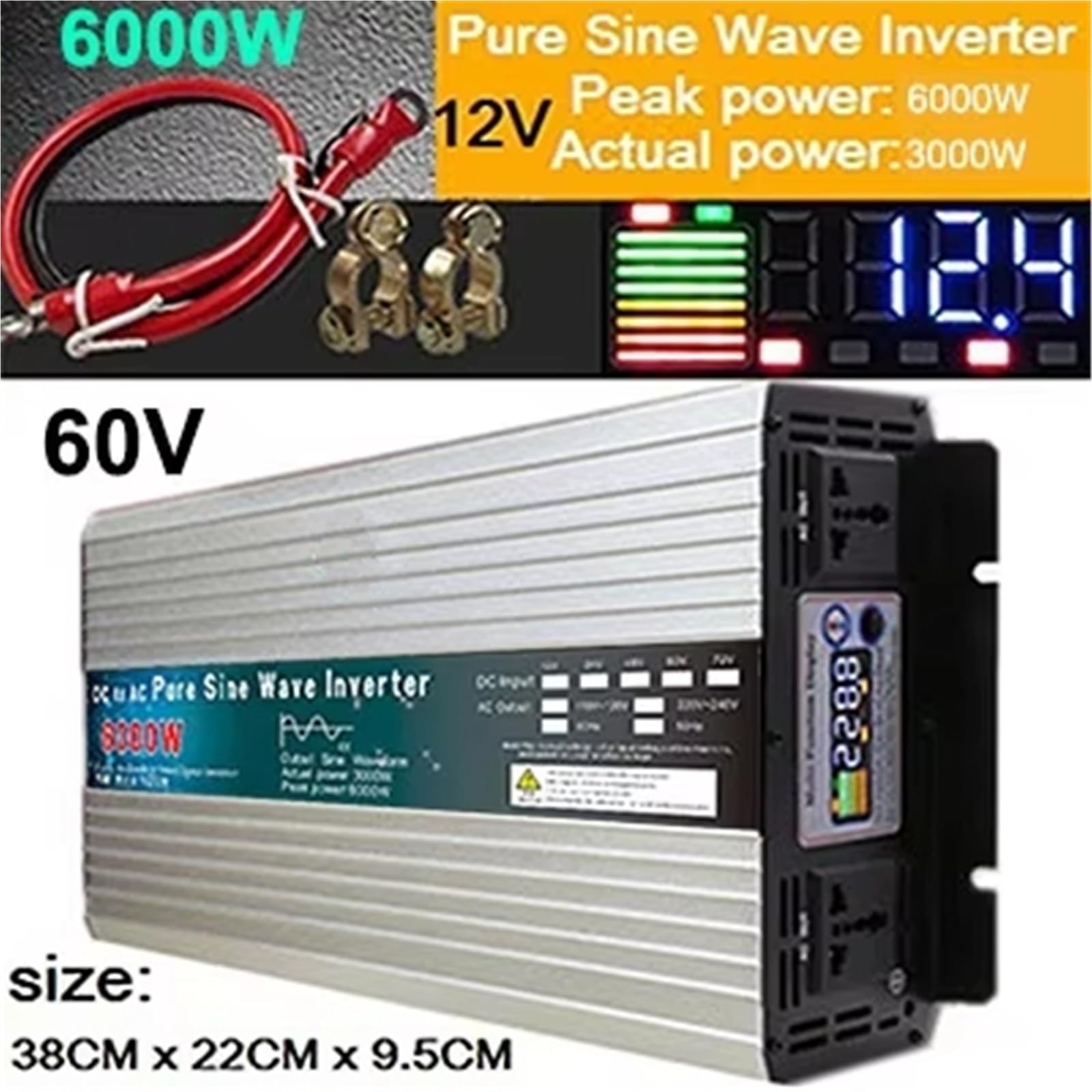 Inversor Inversor De Onda Sinusoidal Pura 12V/24V/48V/60V A 220V/230V 50Hz 6000W/8000W Convertidor De Voltaje Energía Solar De Onda Sinusoidal Pura(60V 6000W)