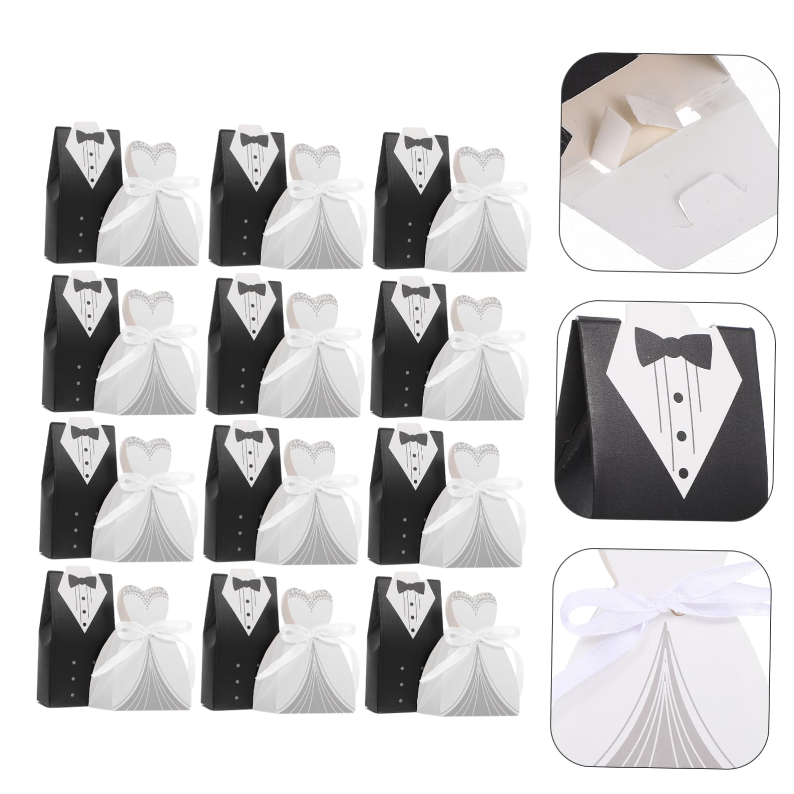 Cabilock Scatole Portaconfetti Matrimonio 100 Pezzi, Cartoncino Bianco, Design Sposo e Sposa, Confezioni per Dolci per Feste