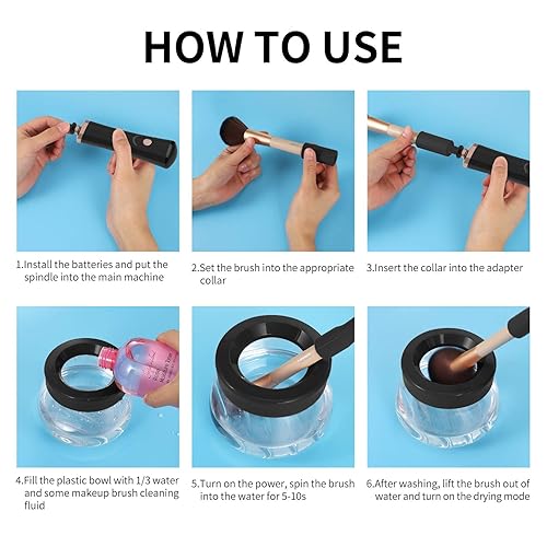 Miniatura 8 de Senbowe Máquina limpiadora y secadora de brochas de maquillaje mejorada, cepillo giratorio automático eléctrico para cosméticos con collares de goma