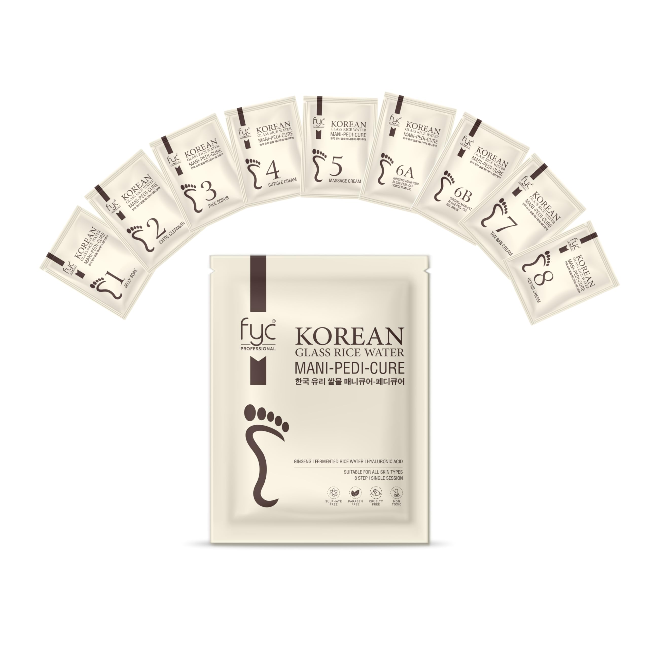 FYC PROFESSIONAL Korean Glass Skin Mani-Pedi Kit | 8-Step Hand & Foot Spa | Rice Water & Ginseng | Brightening & Nourishing | Unisex | All Skin Types | Paraben & Sulphate Free