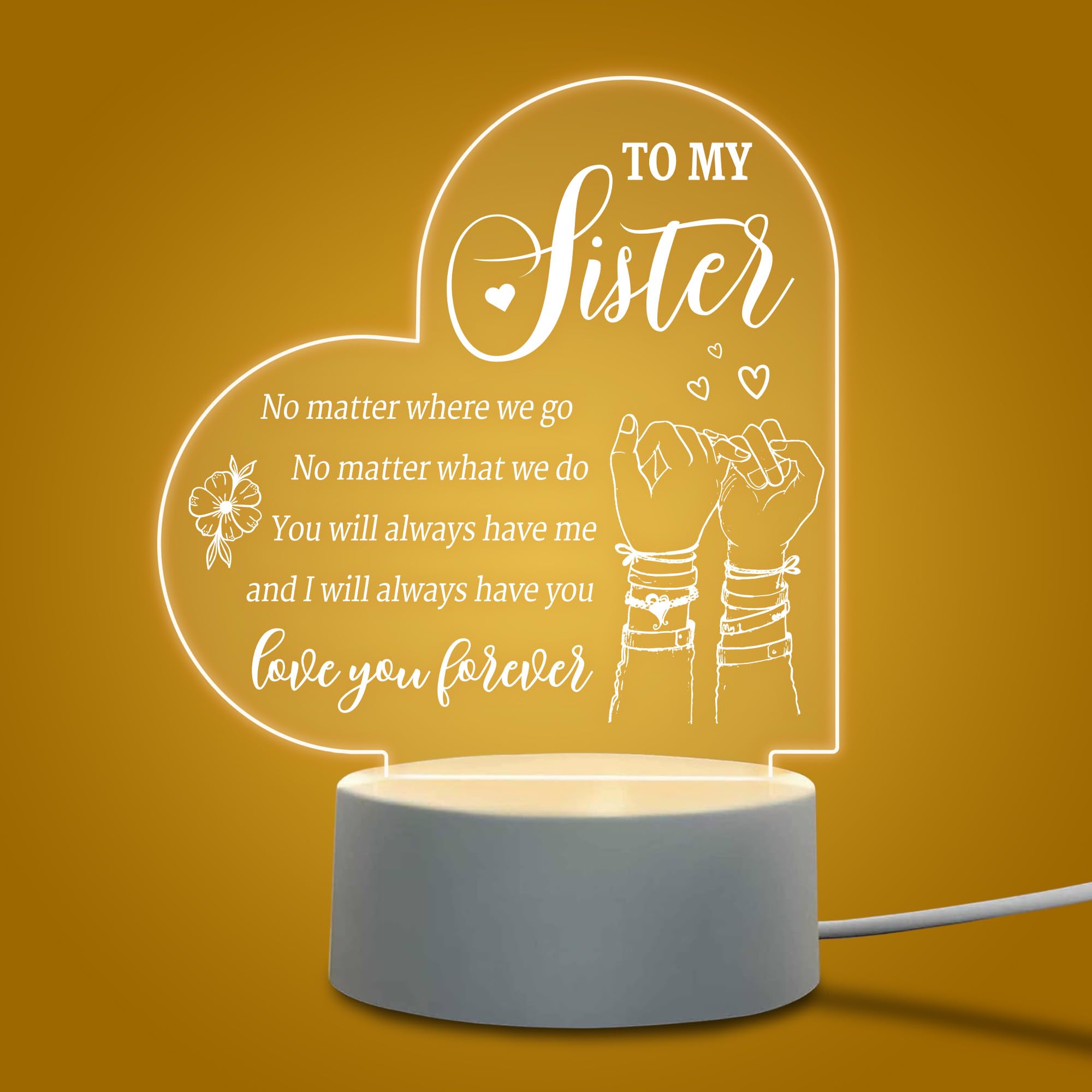 Sister Gifts - to My Sister Night Light, Gifts for Sister on Birthday Mothers Day Graduation, Sisters Gifts from Sister Brother, Engraved Night Lamp