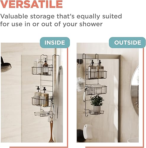 Miniatura 5 de Zenna Home Organizador de Ducha Colgante Sobre la Puerta de la Ducha, Estante de Acero Inoxidable con 2 Repisas y Ganchos Integrados, Estante