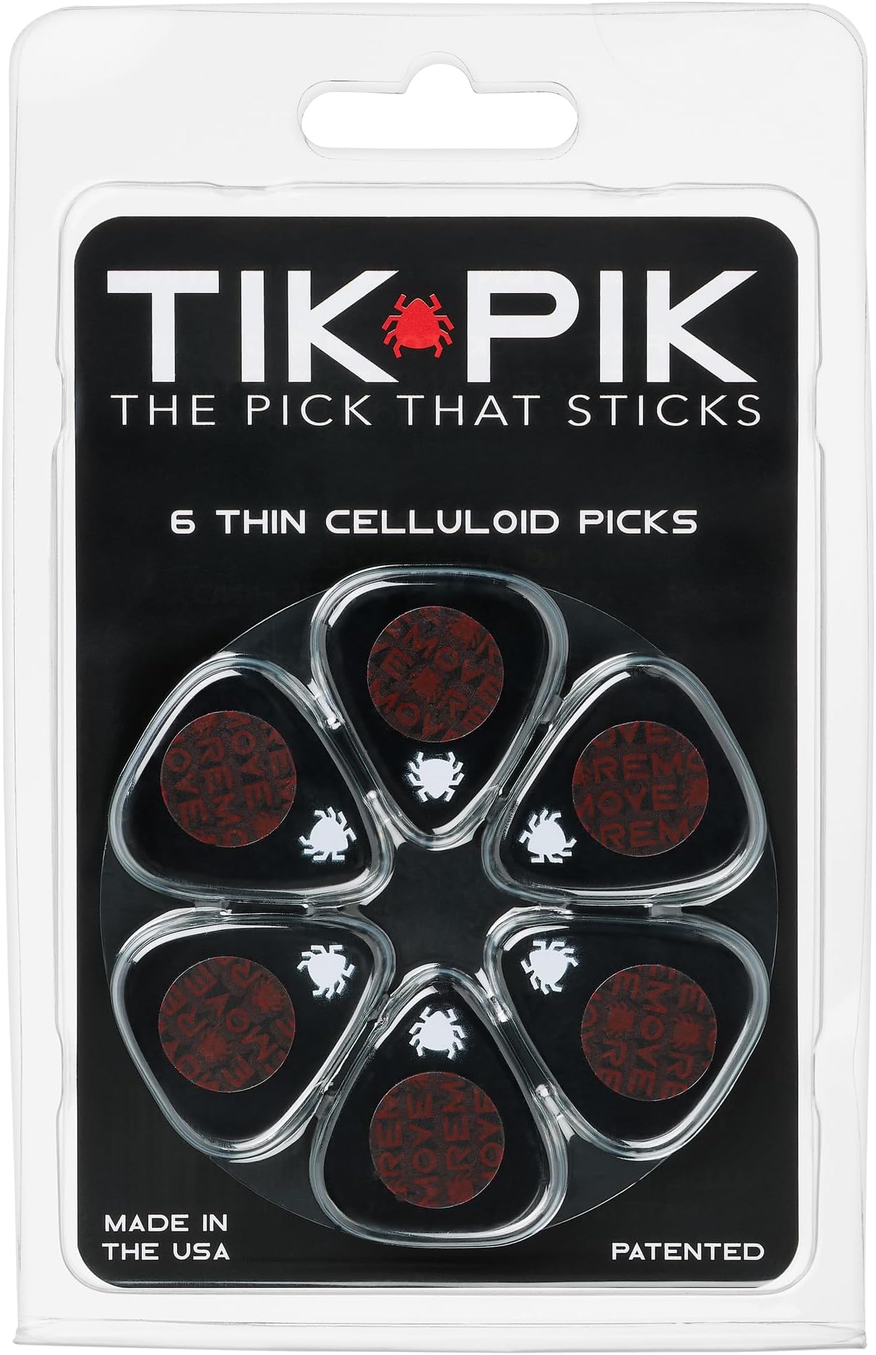TIK PIK 6-Pack Celluloid Picks | As Seen On Shark Tank | The Pick That Sticks (Black 6-Pack (Retail), Thin)