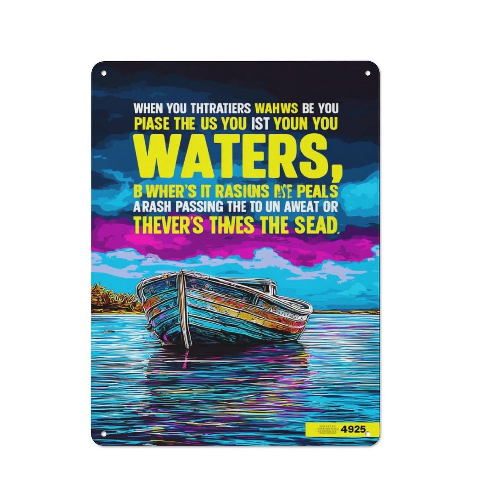 Junmoney Boat On Colorful Waters Tin Wall Plaque 40X30cm With For Workshop Wall, Suited To Makers And Diy Enthusiasts