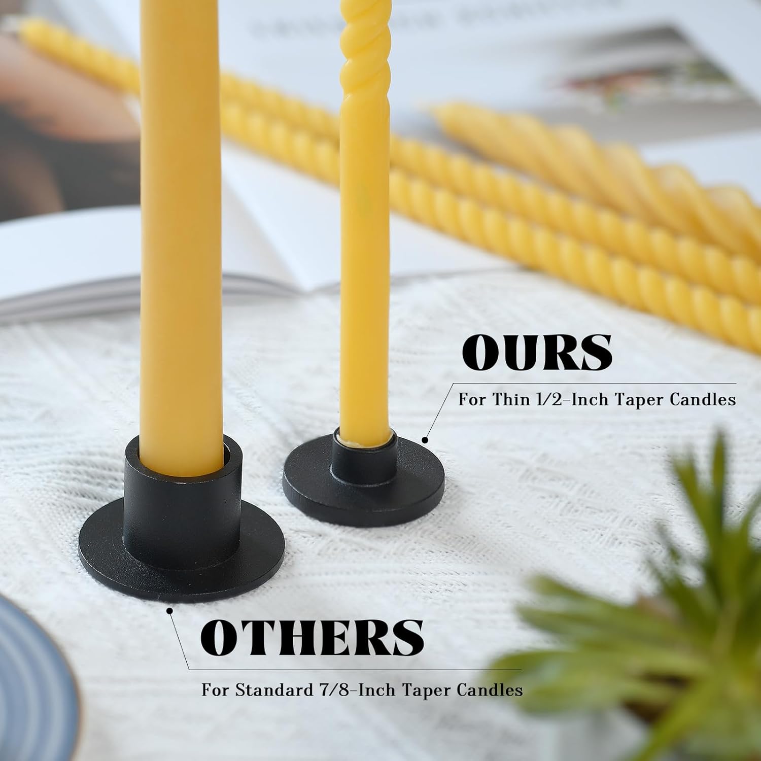Black Iron Mini Taper Candle Holders for 1/2 Inch Candles – Small, Skinny, Thin Tapered Candle Holders for Chime, Spell, Church Candles – Set of 6 - Image 2