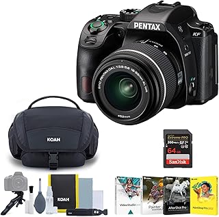 Pentax KF DSLR Camera (Black) and PENTAX DA L 18-55mm F3.5-5.6 AL WR Lens Bundle with Accessory Kit, Photo Edit Software, Memory Card (4 Items)
