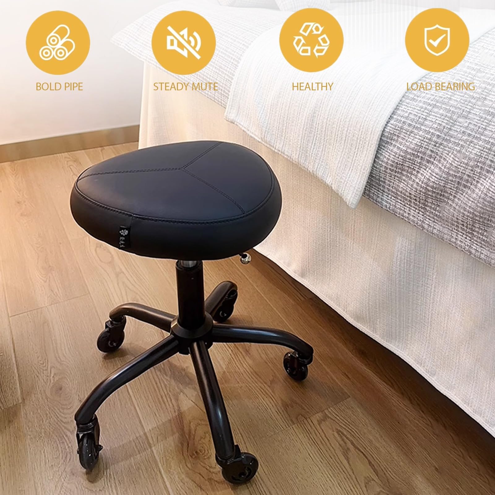 Taburetes con ruedas de altura ajustable para esteticista, asiento acolchado de piel sintética, taburete de oficina para tienda, salón, laboratorio, tatuaje médico