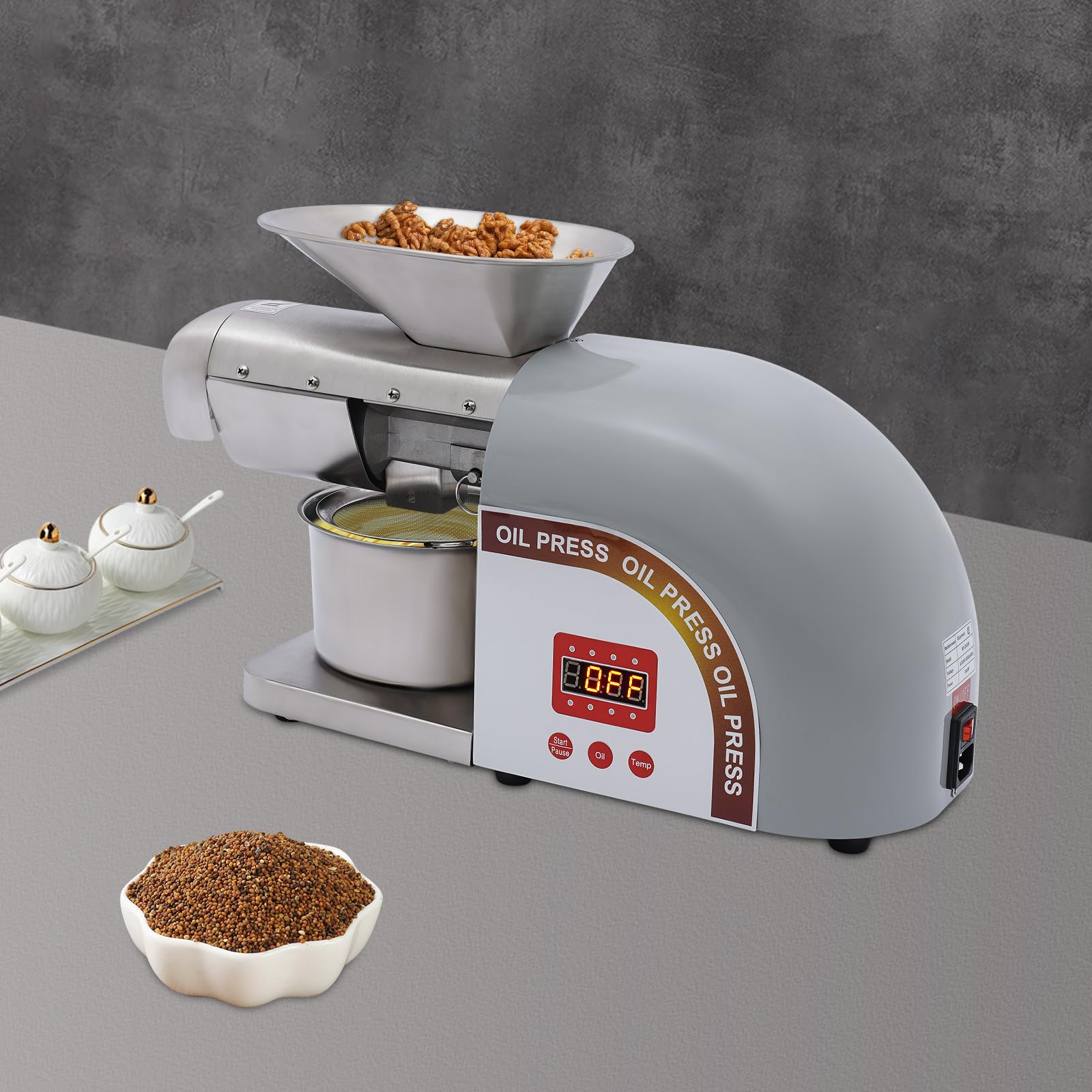 1800W Edelstahl Ölpresse 5–8 kg/h für Haushalt & kleine Gewerbebetriebe | Edelstahl Ölpresse 5–8 kg/h, einfach zu reinigen für frisches Speiseöl