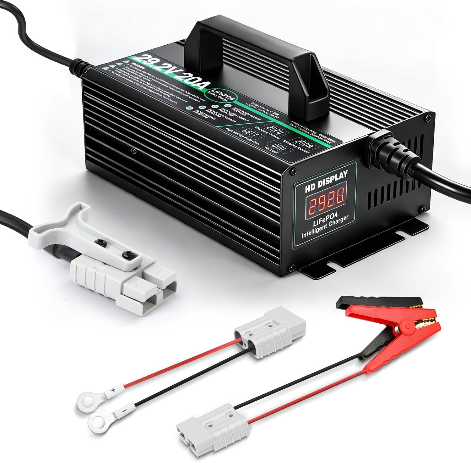 24V Lithium Battery Charger with 8 Protections 20A 29.2V Lifepo4 Battery Charger Overcharge Protection Fully Automatic Smart Trickle Charging for Golf Carts, Forklifts, Rvs with 25.6V Lifepo4 Battery