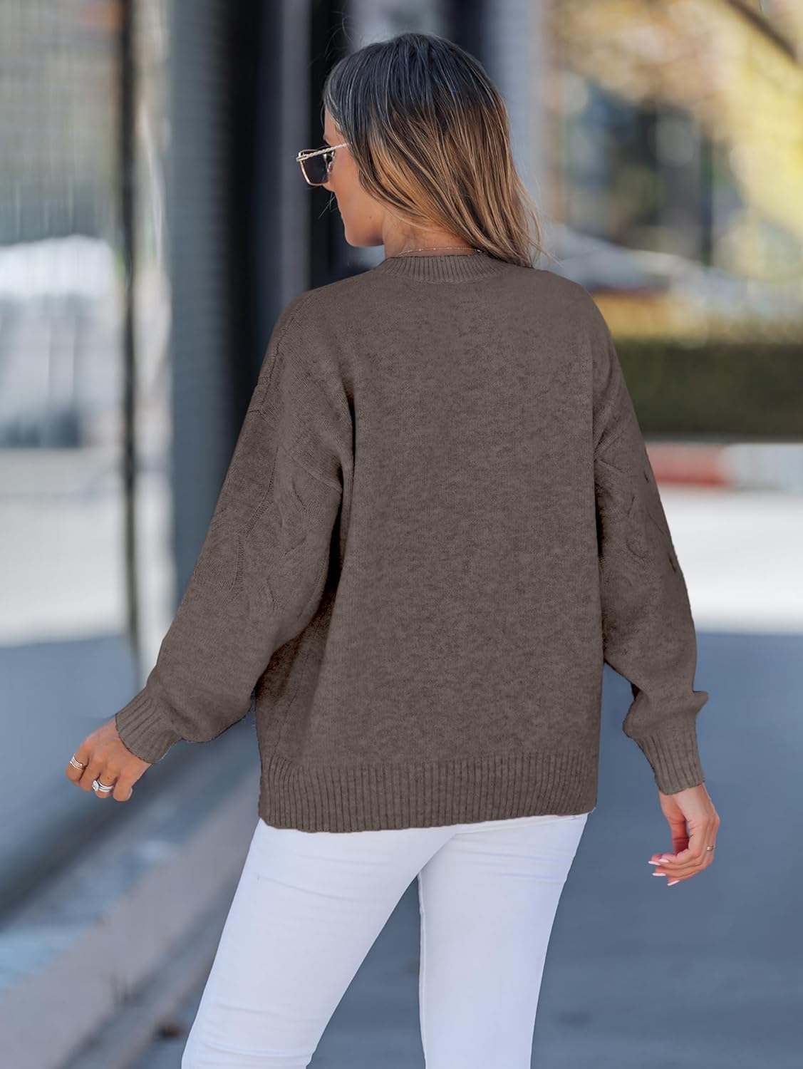 SunnyMelody Womens Oversized Crewneck Cable Knit Long Sleeve Sweater Fall 2025 Trendy Ribbed Knit Pullover - Image 3