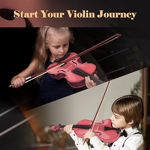 Miniatura 4 de BELANITAS Violín infantil de 14, violín rosa para niños de 9 a 12 años, violín para principiantes con estuche rígido arco y colofonia, regalo de