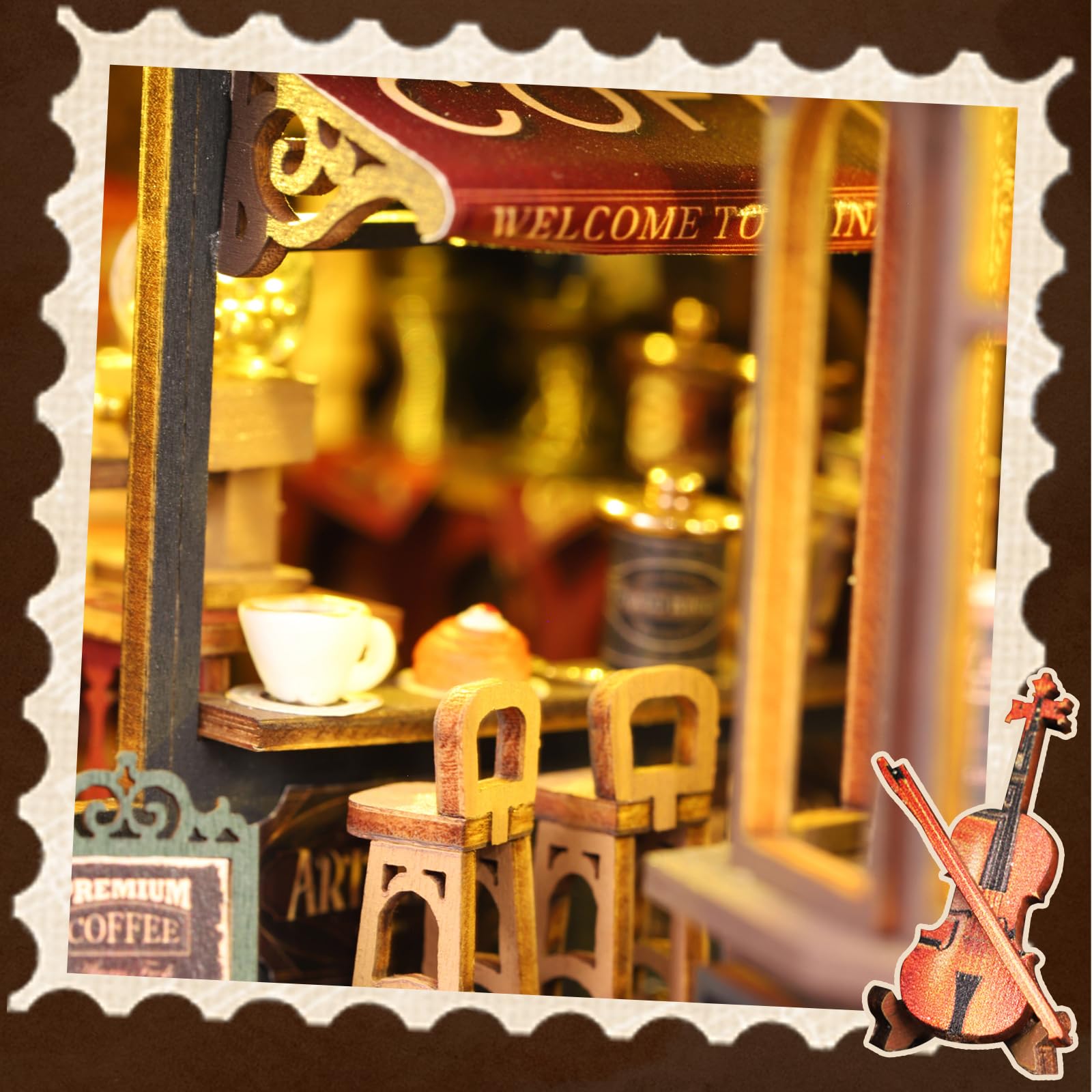 Cuteefun Maison de Poupées Miniature Magique avec LED -Librairie Magique | Kit Maison Miniature à Construire, Puzzle 3D en Bois, Loisirs Créatifs, Décoration Maison, Cadeau pour Anniversaires et Noël