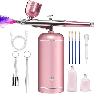 LOISVI Airbrush Kit with Compressor - 48PSI High-Pressure, Non-Clogging Air Brush Set Cordless Rechargeable with 0.3mm Nozzle and Cleaning Brush for Nail Art, Makeup, Painting, and Cake Decorating