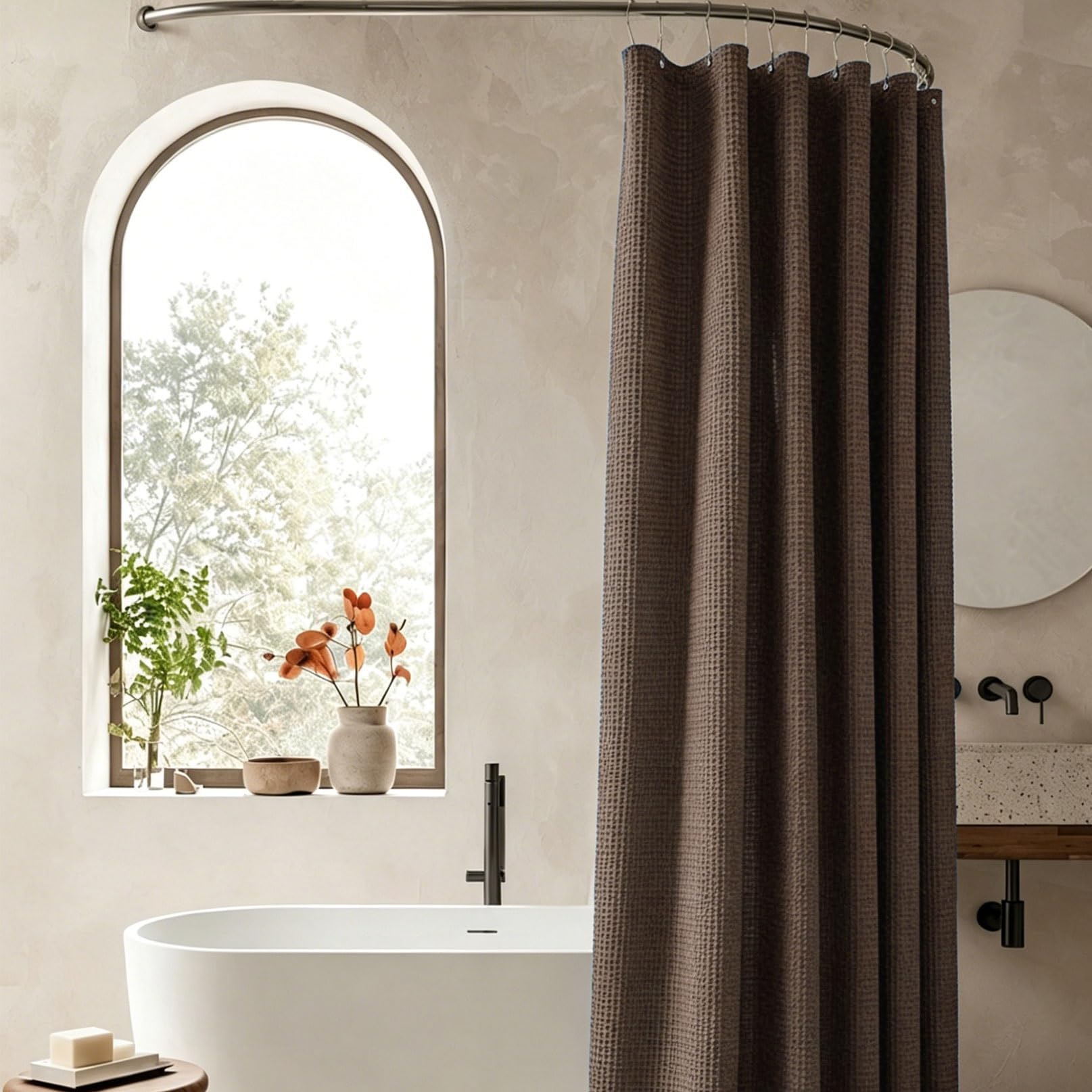 RCYONGQ Shower Curtain for Bathroom Mould Proof and Mildew Resistant, Waterproof Bathroom Curtains Includes 12 Pcs Curtain Hooks, Quick-Drying, 230g/㎡ for Bathroom Wet Room Tub(Brown,200x240cm)