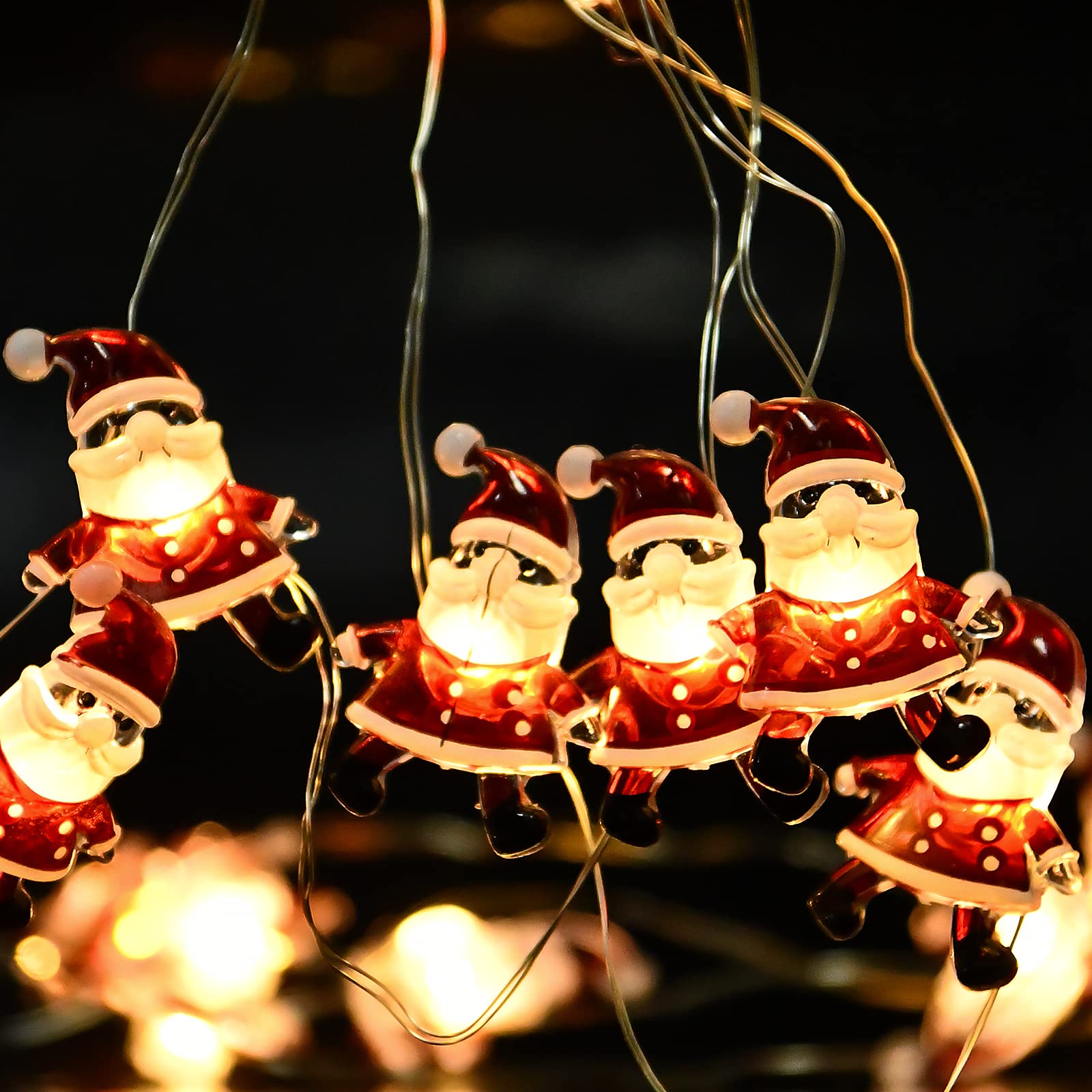 Decoraciones de Navidad para interiores, 20 luces LED de hadas que funcionan con pilas, luces de batería de Navidad para dormitorio, patio, ventana, jardín, interiores y exteriores, Papá Noel
