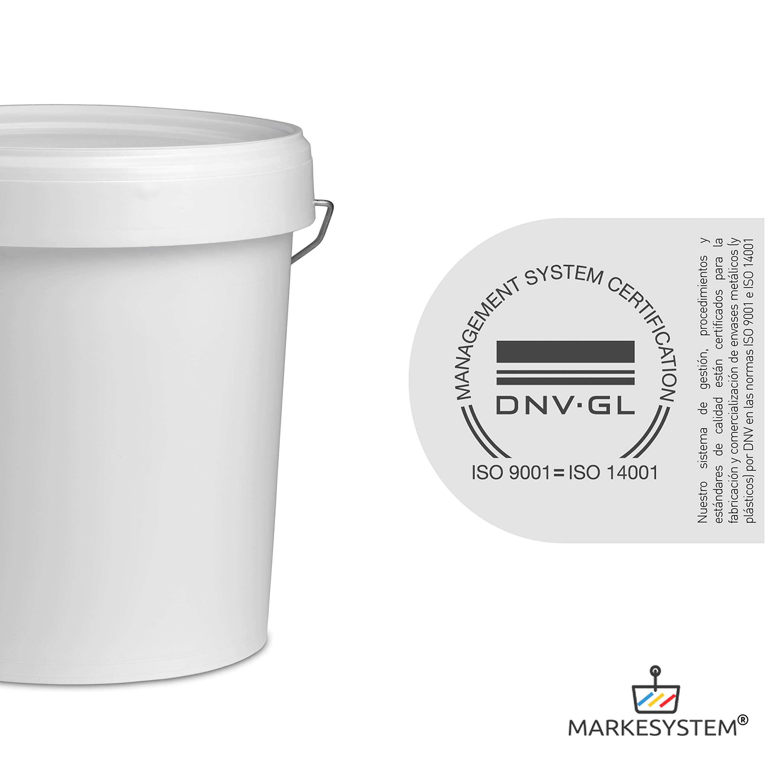 MARKESYSTEM - Cubo VACIO Industrial Pack de 5 x 17,9 litros - Contenedores Hermeticos de Plástico con Tapa - Almacenaje de Sólidos, Líquidos y Pinturas - Polipropileno Blanco + Kit Etiquetado