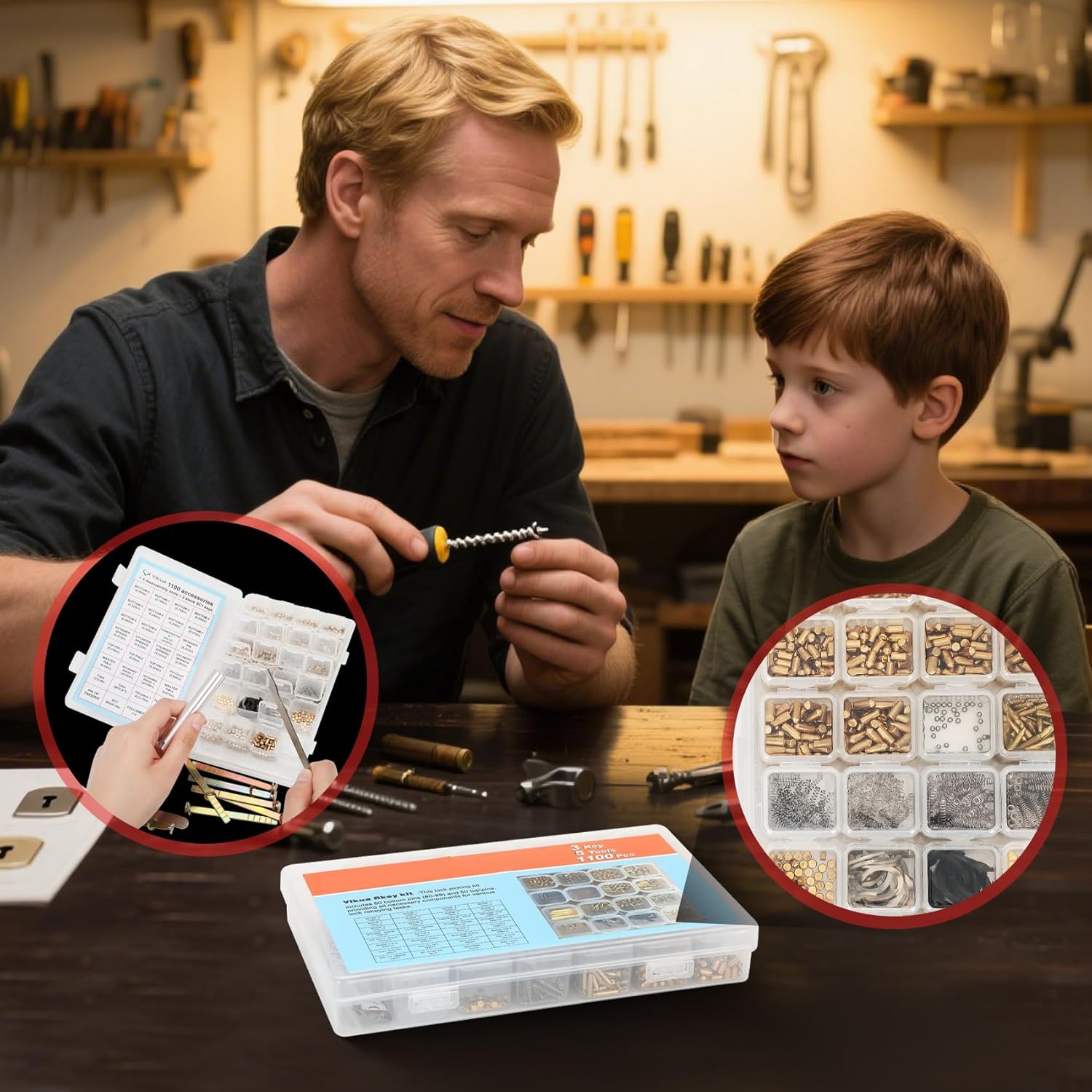 1100-Piece SC1/SC4 Keyway Re-Key Kit replacement for Schlage Rekeying Kit, Compatible with SC1/SC4 Door Component, Bottom Pin, with Pins, Springs, Cap, Tail Piece, Master Pin,and SC1 Pick，rekeying kit