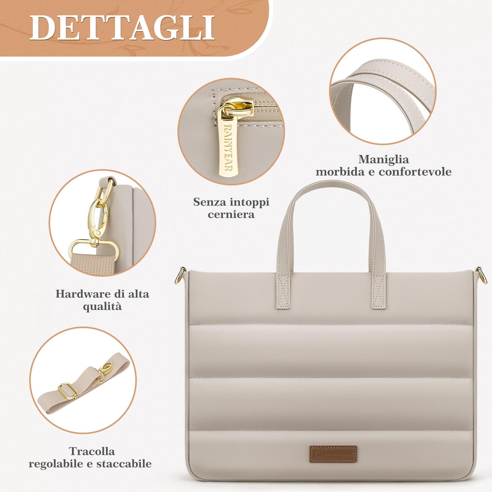RAINYEAR 13-14 Pollici Signore Borsa del computer portatile per Macbook Notebook Chromebook, caso elegante per il lavoro d'ufficio Business University, Borsa con scomparto del computer portatile, Kaki