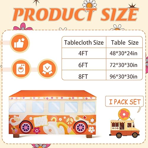 Miniatura 2 de Mantel de autobús Groovy de 6 pies, decoración de fiesta de cumpleaños hippie para cumpleaños temática bohemia de los años 60 y 70, baby shower,
