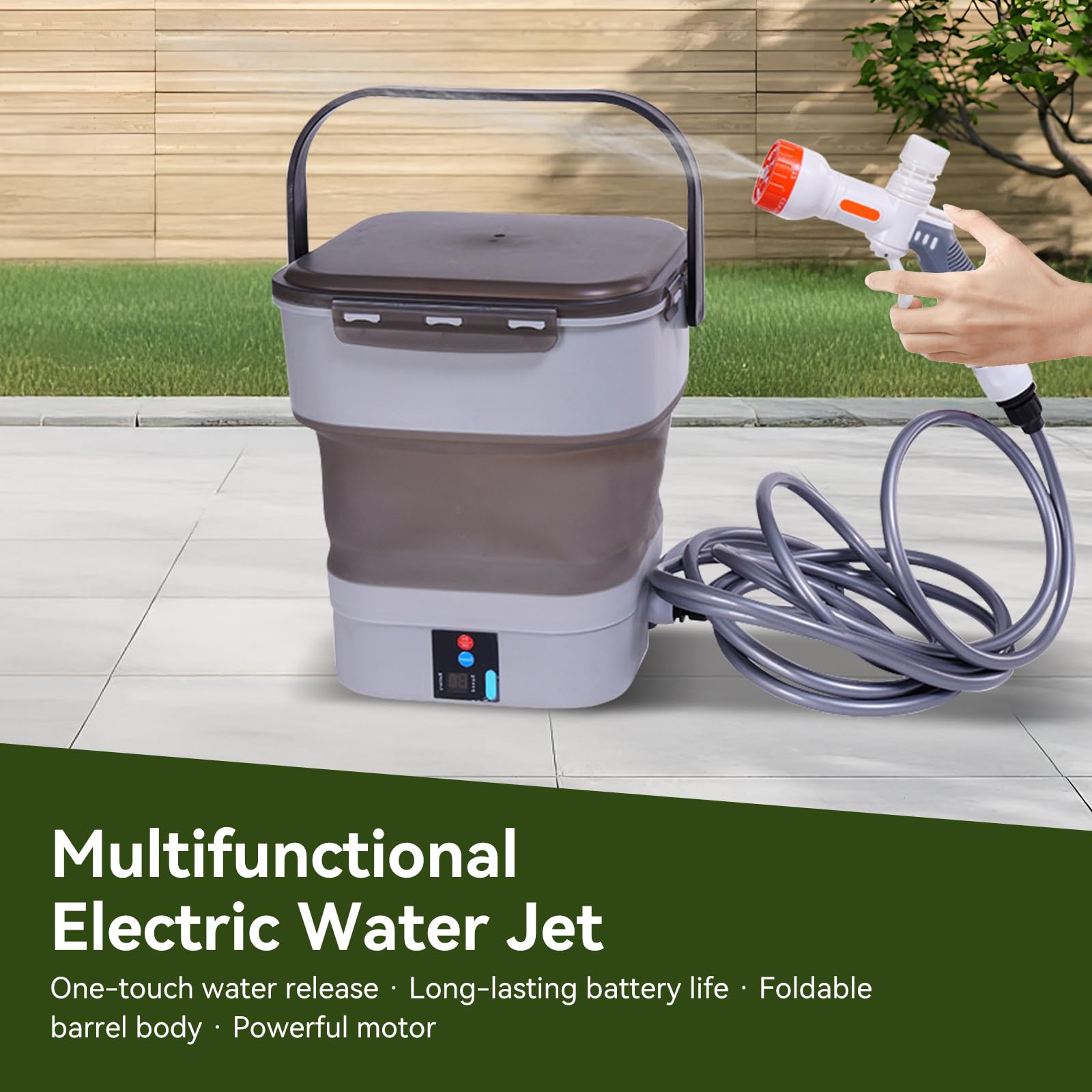 Limpiador de alta presión con depósito de agua, limpiador de alta presión eléctrico portátil para exteriores, con depósito de agua de 12 litros, boquilla 5 en 1, para terraza, ducha de camping y
