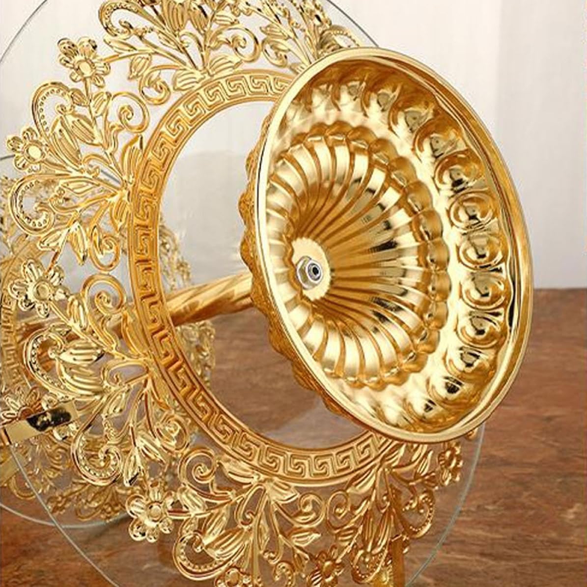 Glas Obstteller Zweilagig mit Griff aus Eisen in Gold für Dessert