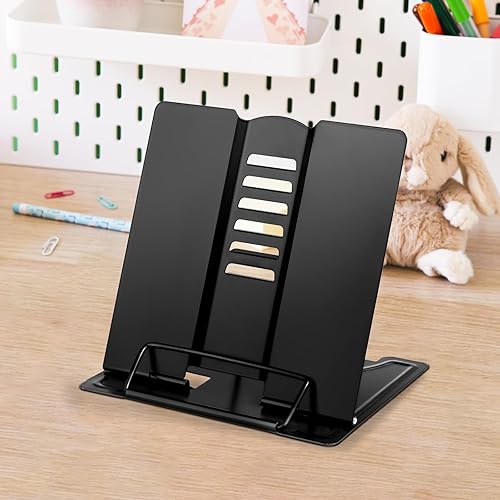 Honagu Soporte pequeño de metal para libros de escritorio, soporte ajustable, manos libres para documentos, libros de cocina, música y libros de