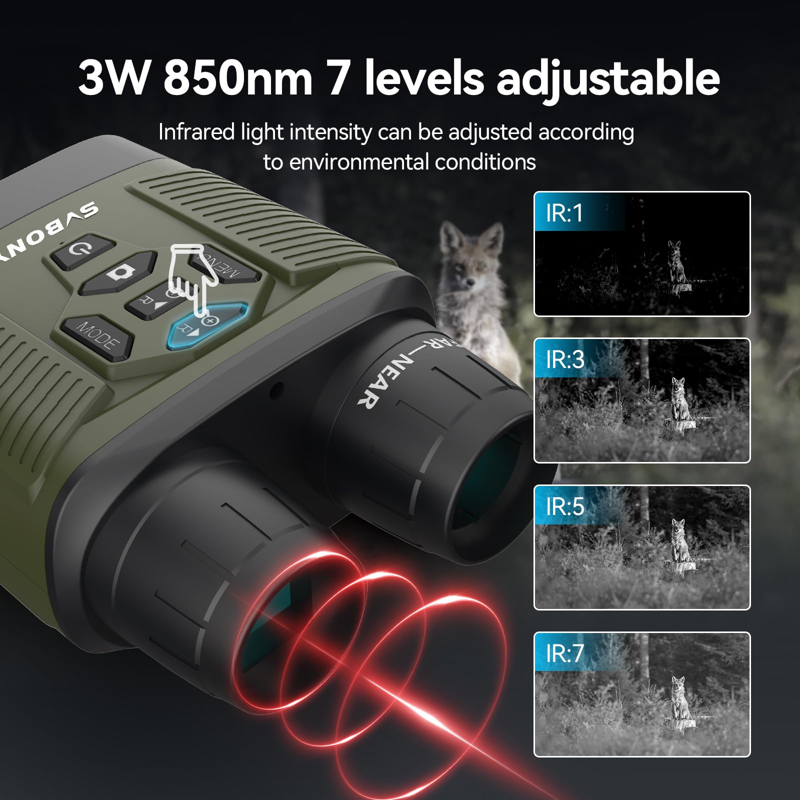 Svbony SA206 Nachtsichtgerät 4K HD, 5000mAh Wiederaufladbares, 8X Digitalzoom Nachtsicht 300M, 3W 850nm IR Strahler, 3'' Video 36MP Bild mit 32GB TF Karte, Infrarot-Fernglas für Jagd Camping