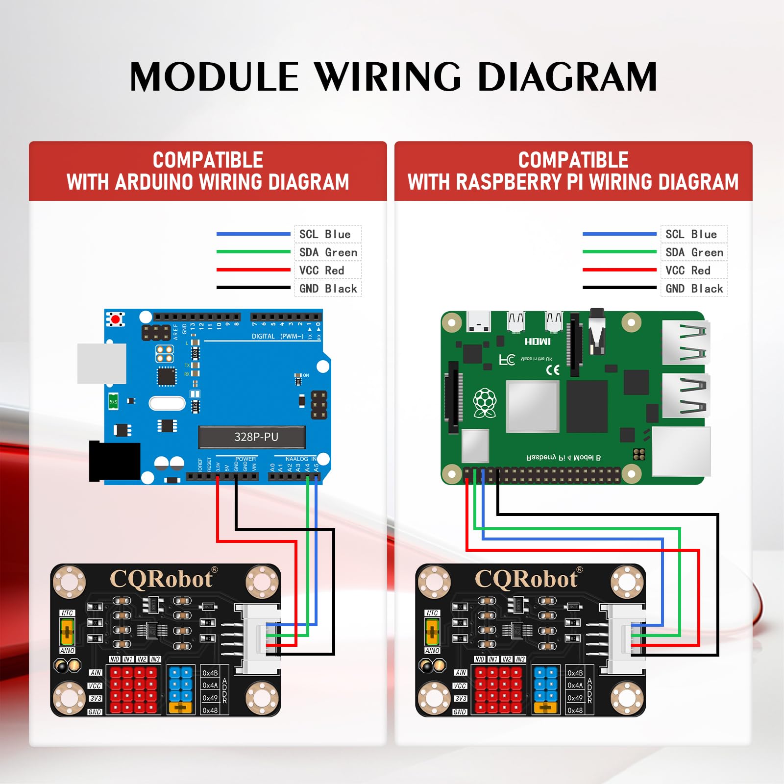 CQRobot ADS1115 16-bitowy, 4-kanałowy moduł konwertera ADS1115, z programowalnym wzmocnieniem, adresem I2C i pomiarem temperatury, kompatybilny z Arduino i Raspberry Pi, podwójnym napięciem 3,3 V/5 V.