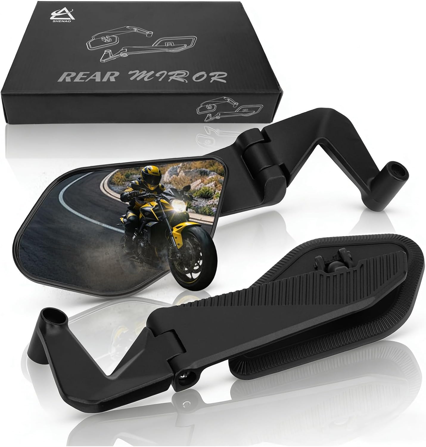 Universal Motorcycle Rear View Mirrors Adjustable Stealth Mirrors With Large Viewing Area, M8 M10 Bolt Wind Wing Side Mirrors For MT07 MT09 Z650 Z900 Duke 390 Duke 790 CB650R GSX8S S1000R Street Bikes
