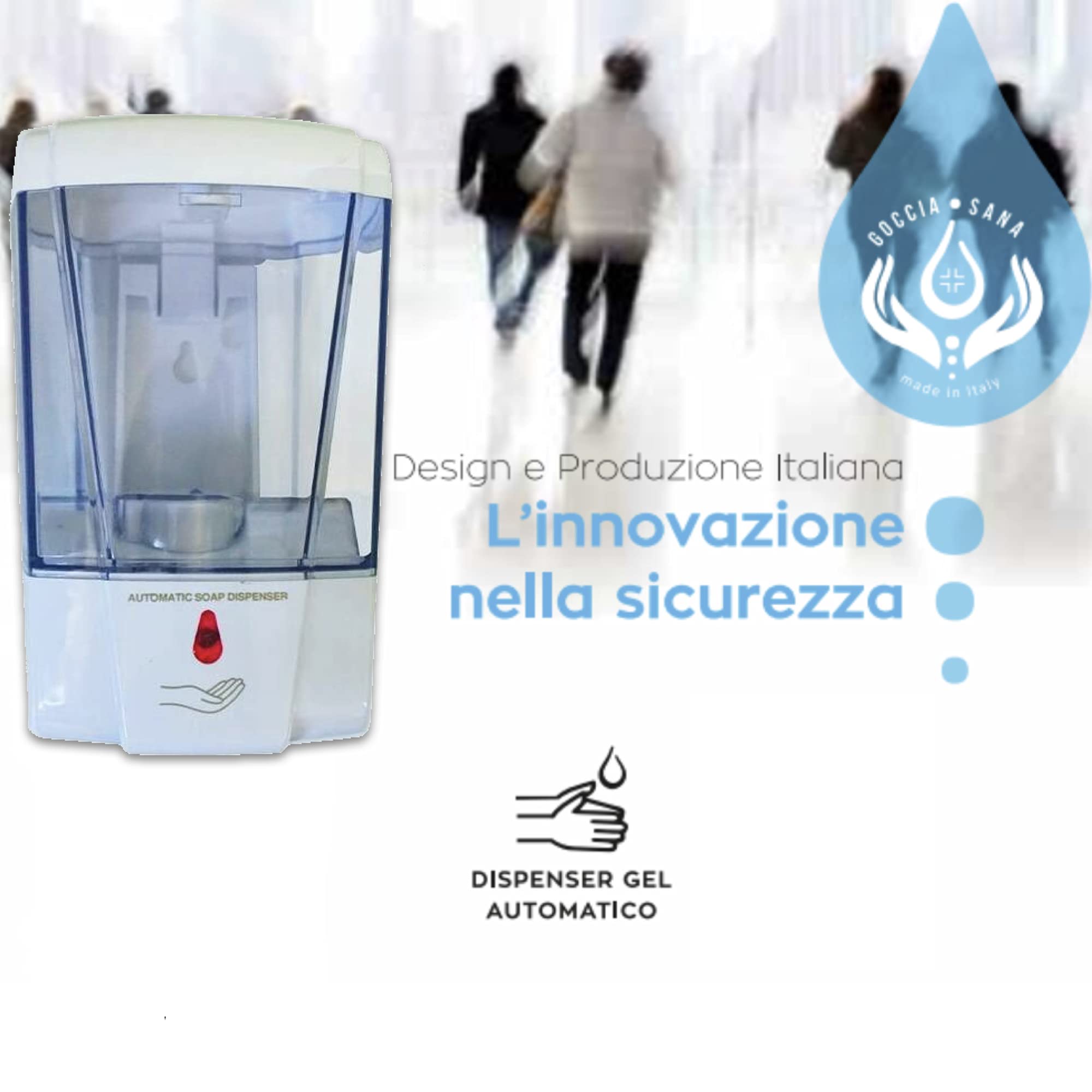 Dispensador gel hidroalcoholico | Dispensador automático Gocciasana | dosificador automatico gel hidroalcoholico | soporte gel hidroalcoholico