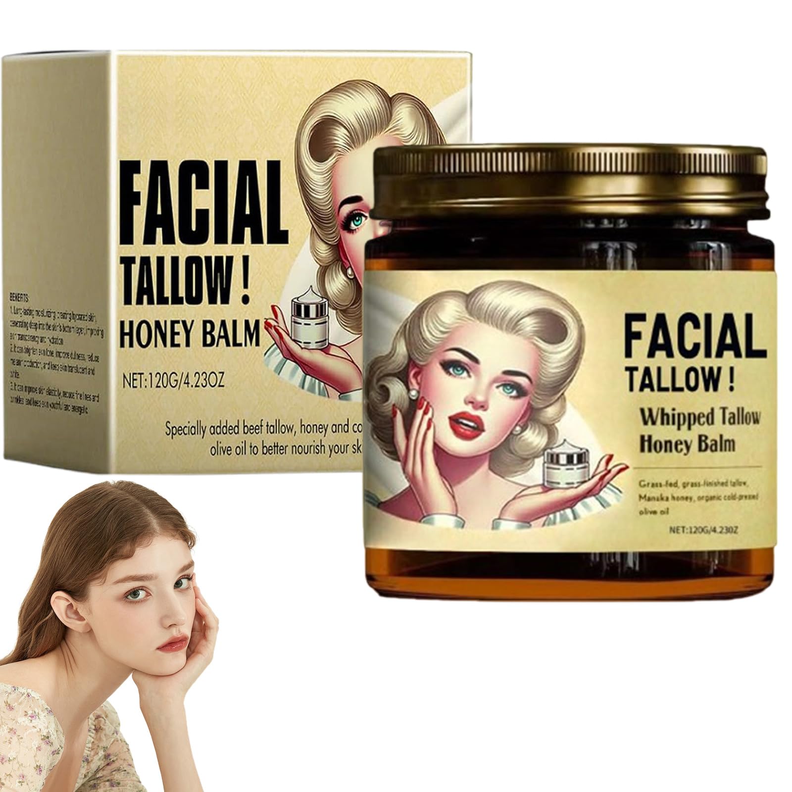 Whipped Beef Tallow and Manuka Honey Balm, Whipped Tallow Honey Balm - 4oz, Organic Face Cream for Moisturizing, Skin Care and Lip Balm (1)