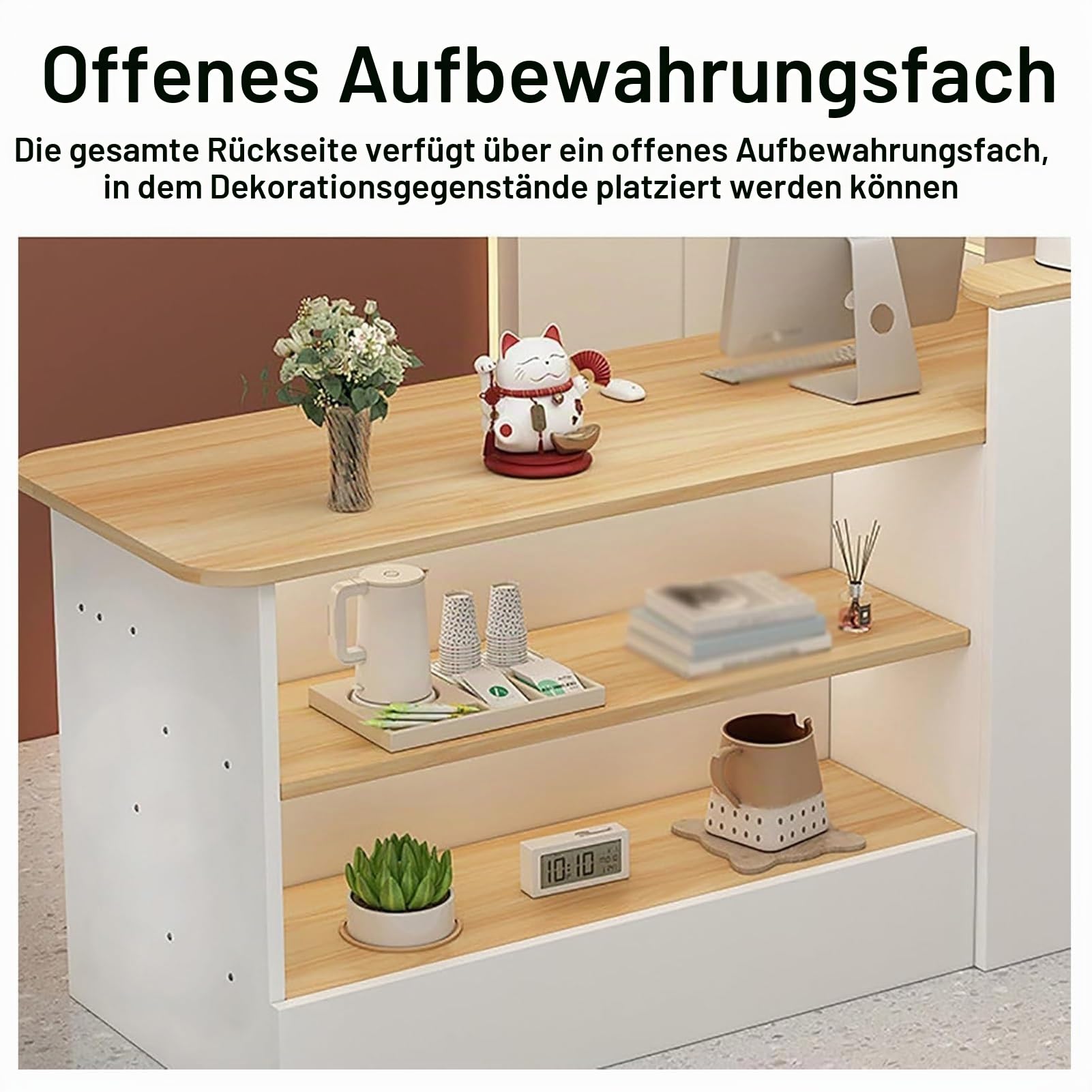 Empfangstheke mit Schreibtisch, Rezeption Schreibtisch mit Schubladen und Ablageflächen Empfangstresen, Laden-Theke Bürotheke Rezeption Tisch(Walnut/Right,120x100x45cm)